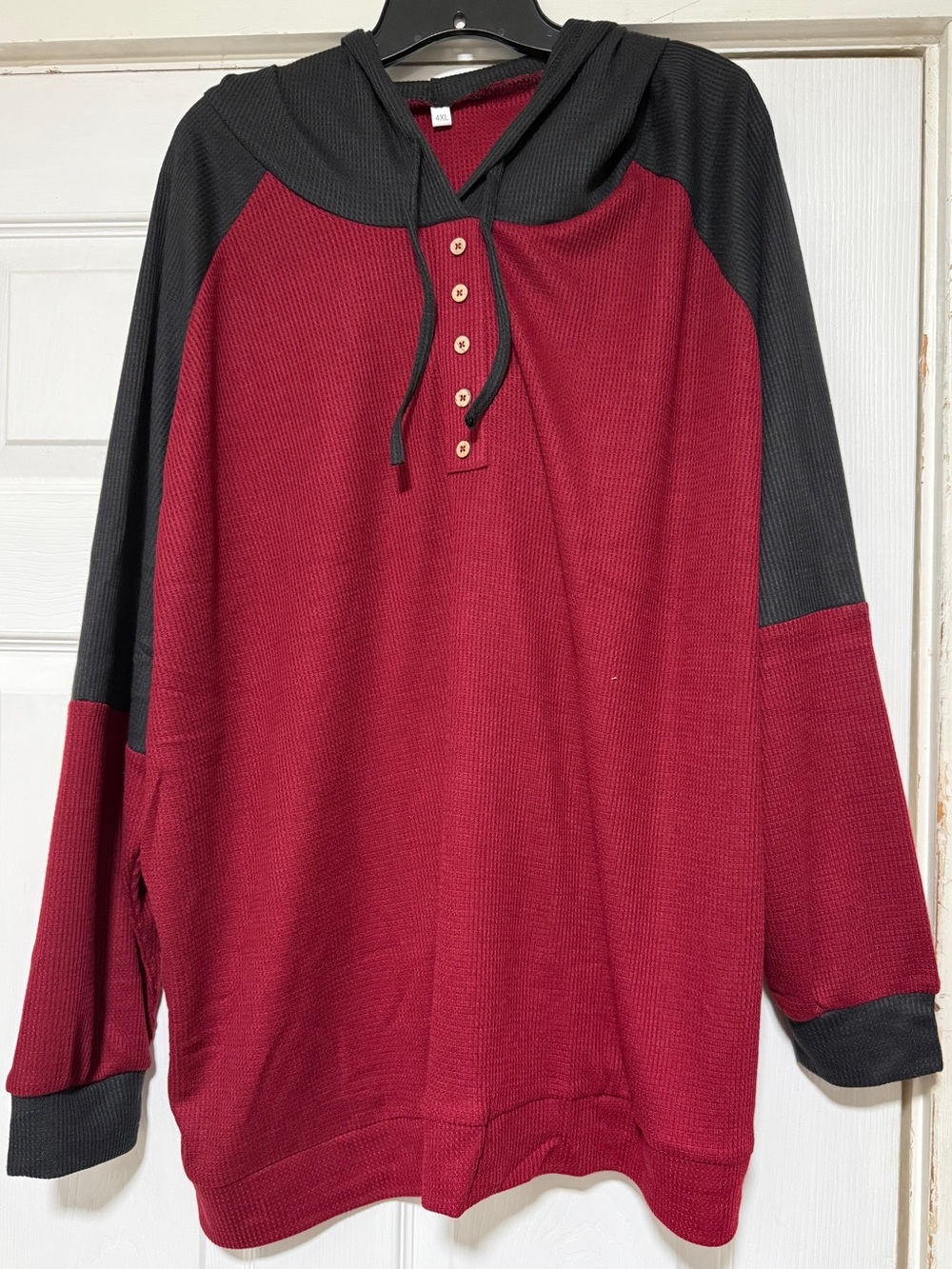 Men's Hooded Henley Long-Sleeve Shirt - Burgundy and Black